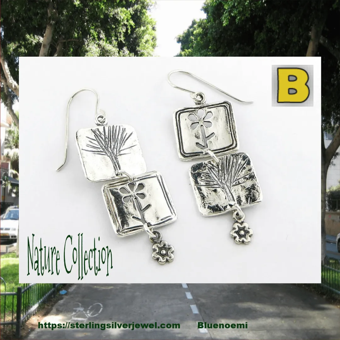 Sterling Silver Earrings for Women. Botanica Nature Inspired Israeli Jewelry Earrings