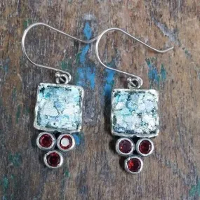 Sterling silver set with authentic delicate Roman Glass. Earrings for woman