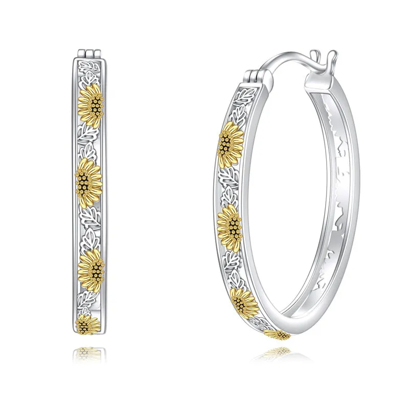 Sterling Silver Sunflower Hoops Earrings Small Huggie Earrings Jewelry Gift for Women