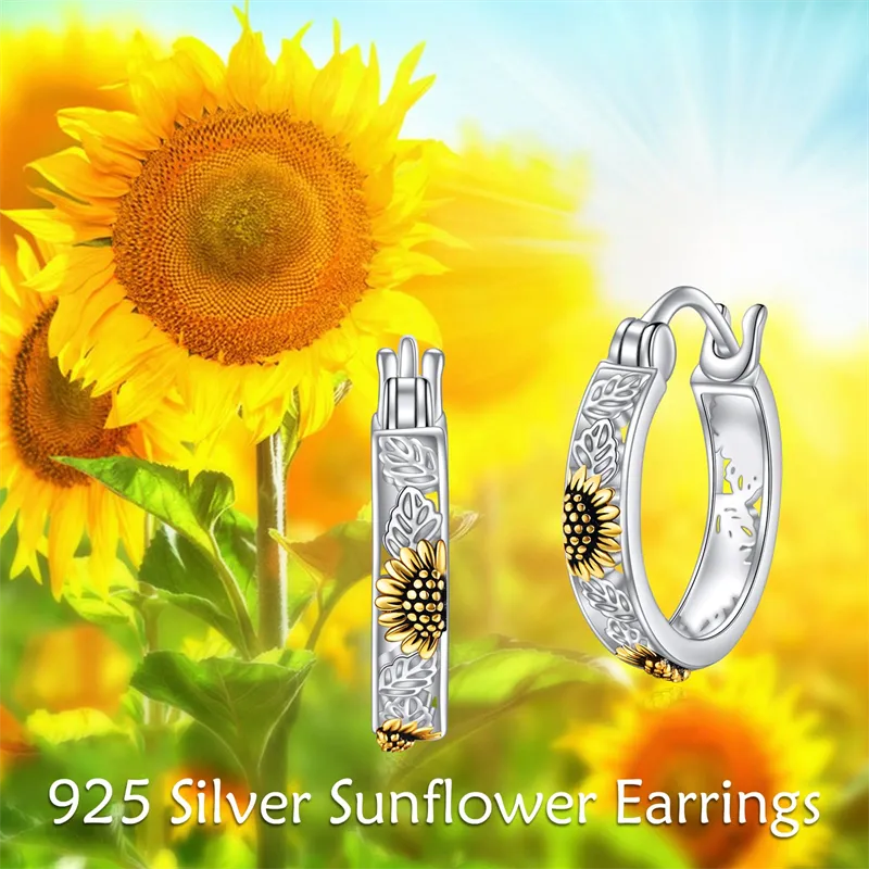 Sterling Silver Sunflower Hoops Earrings Small Huggie Earrings Jewelry Gift for Women