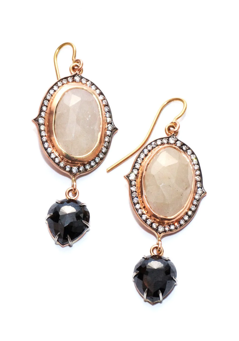 Sylva & Cie Gray Sapphire & Black Diamond Earrings