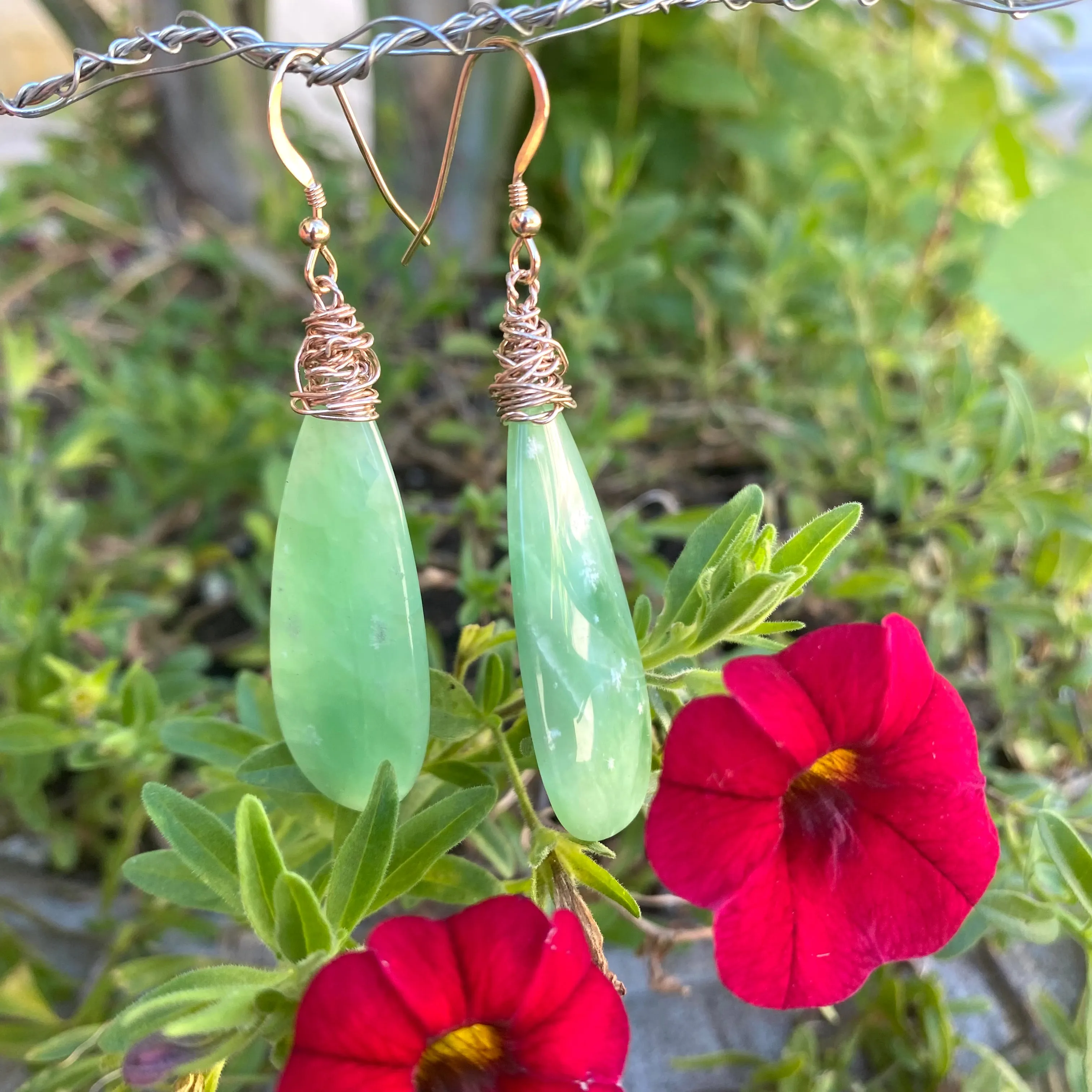 Teardrop Green Onyx Earrings, Gold Filled, Artistic Earrings, Artisan OOAK Jewelry