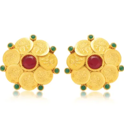 Temple Gold Pearls Stud Earring For Women