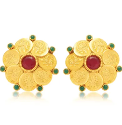 Temple Gold Pearls Stud Earring For Women