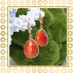 Teramasu Tear Drop Orange Crystal 14K Gold Filled Drop Earrings