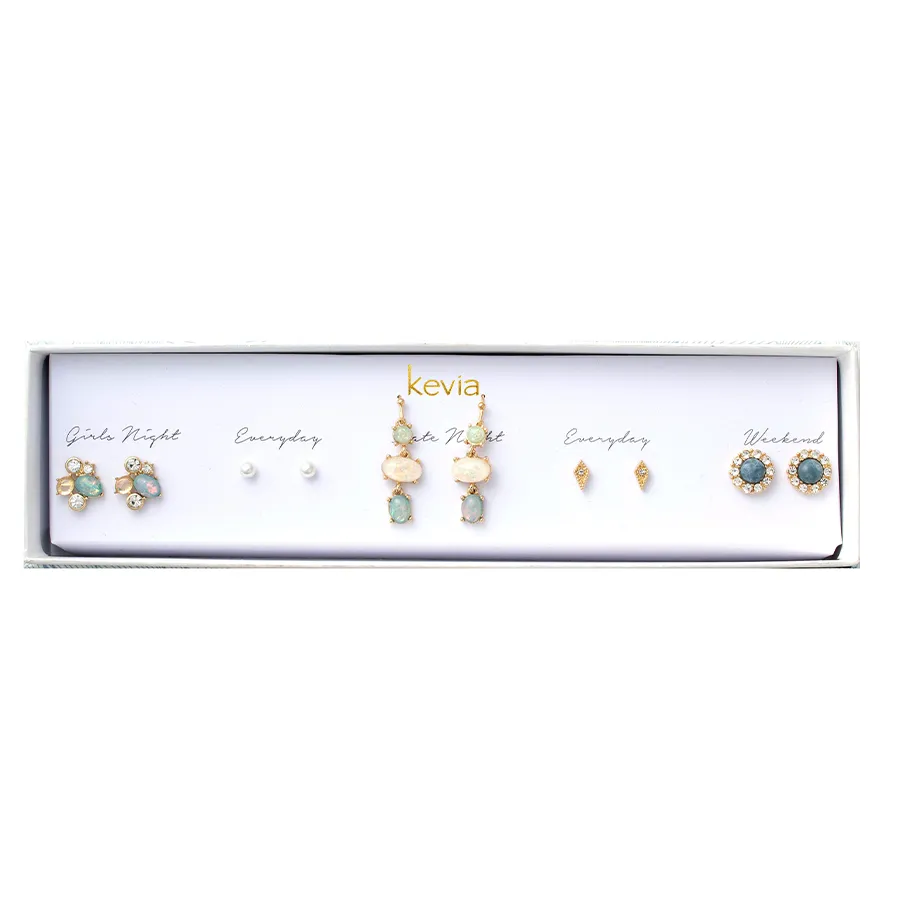 Three Tier Opal Drop Earring Set