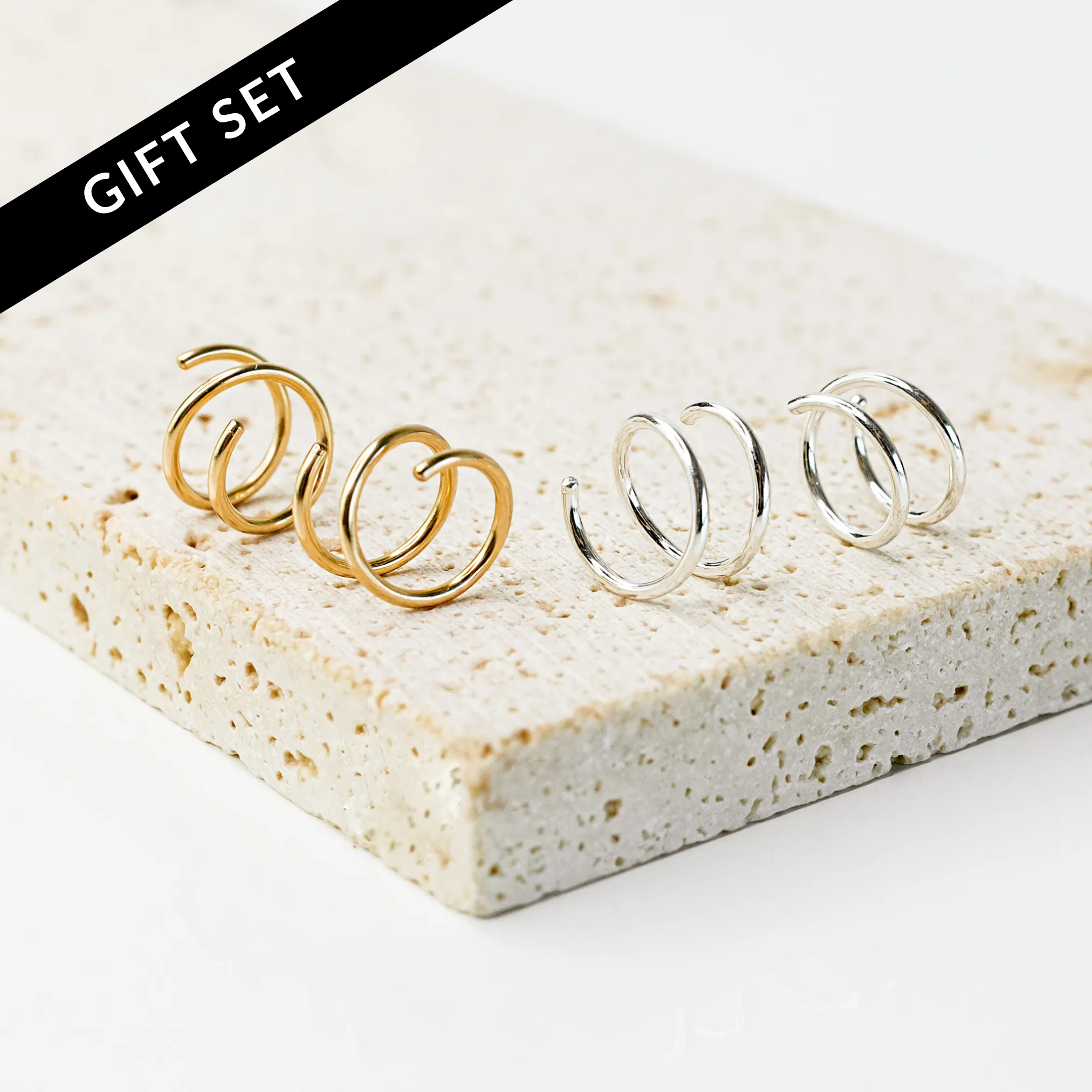 Tiny Twist Double Huggie Earrings Set