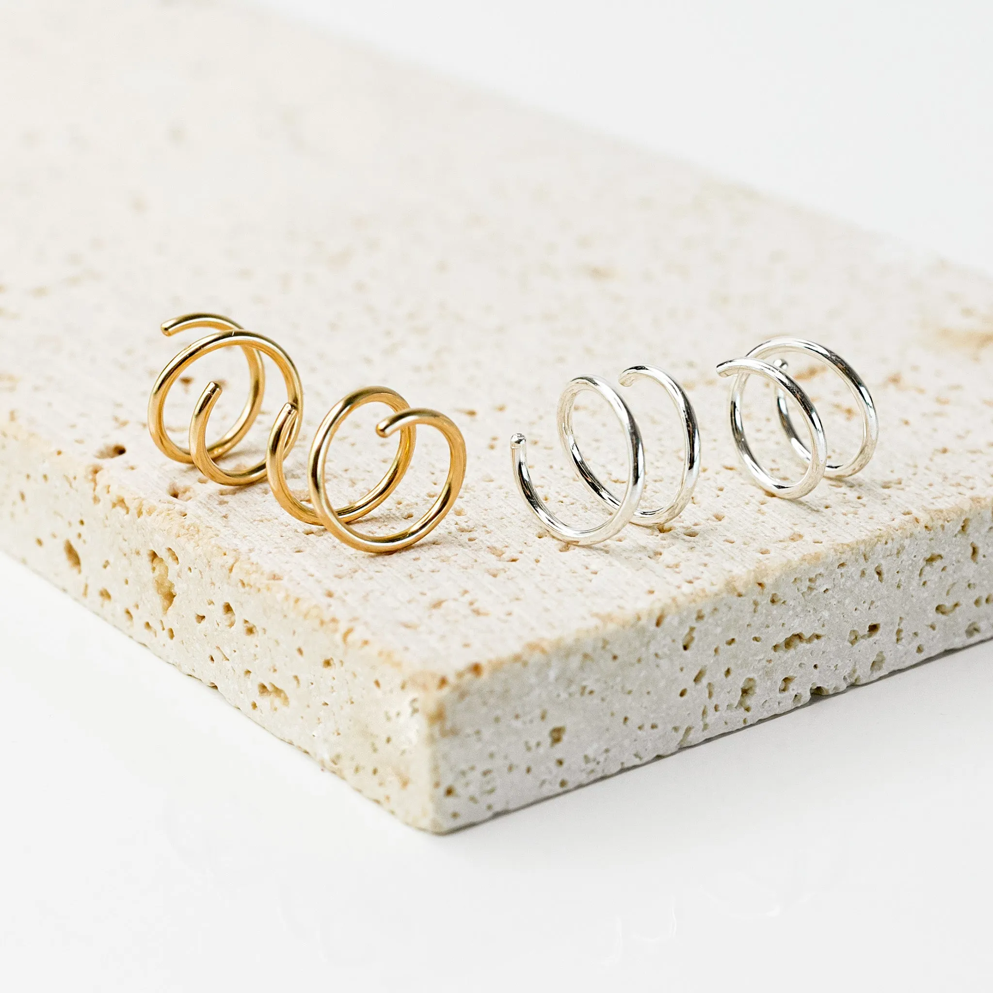 Tiny Twist Double Huggie Earrings Set