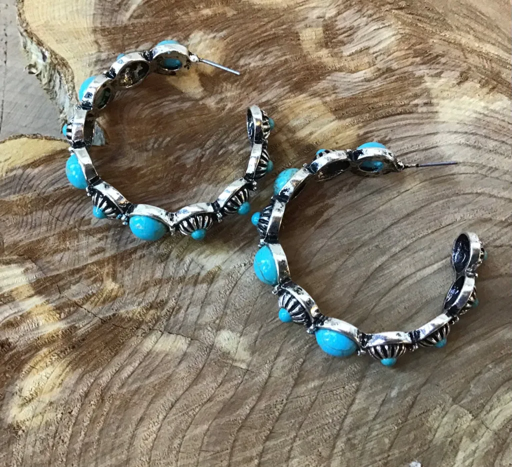 Turquoise Stone Hoop Earrings