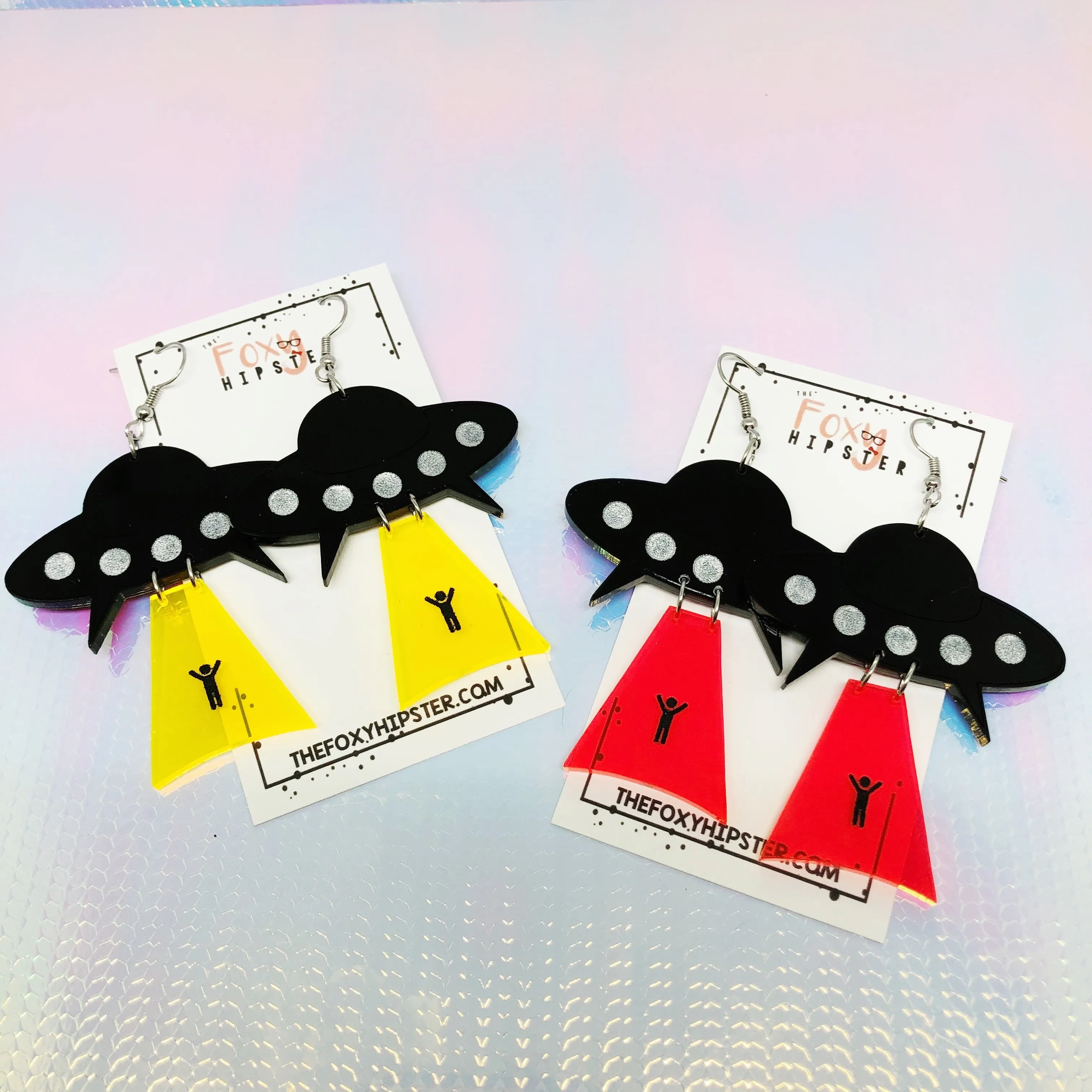 UFO Take Me Dangle Earrings Fluorescent Pink