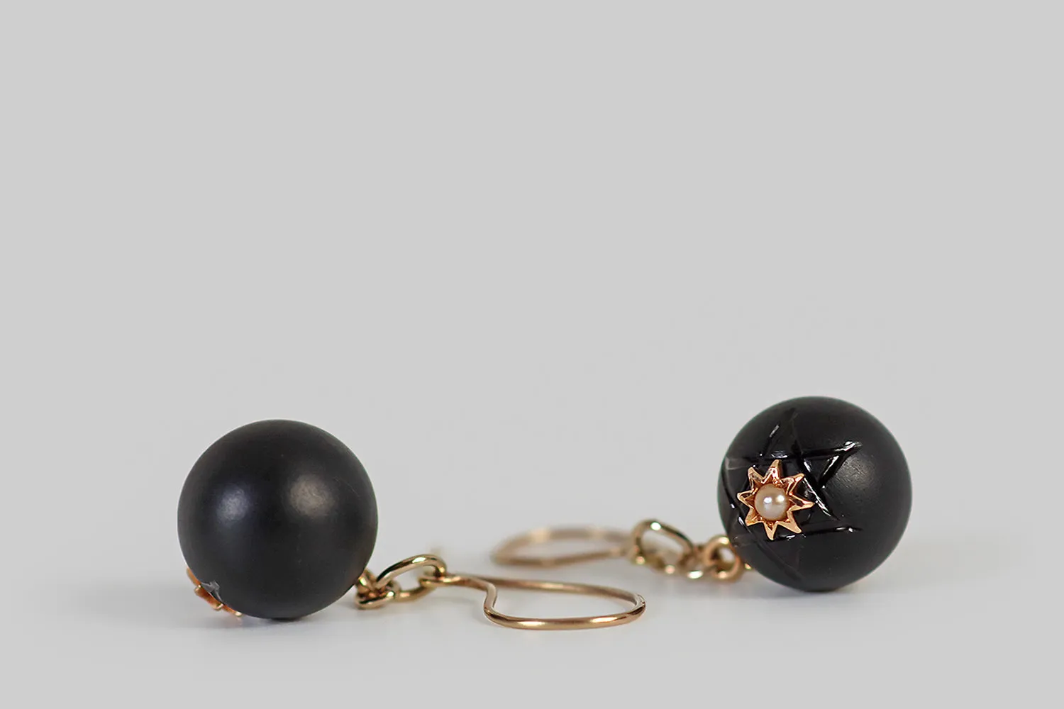 Victorian Black Onyx Star of David Orb Earrings