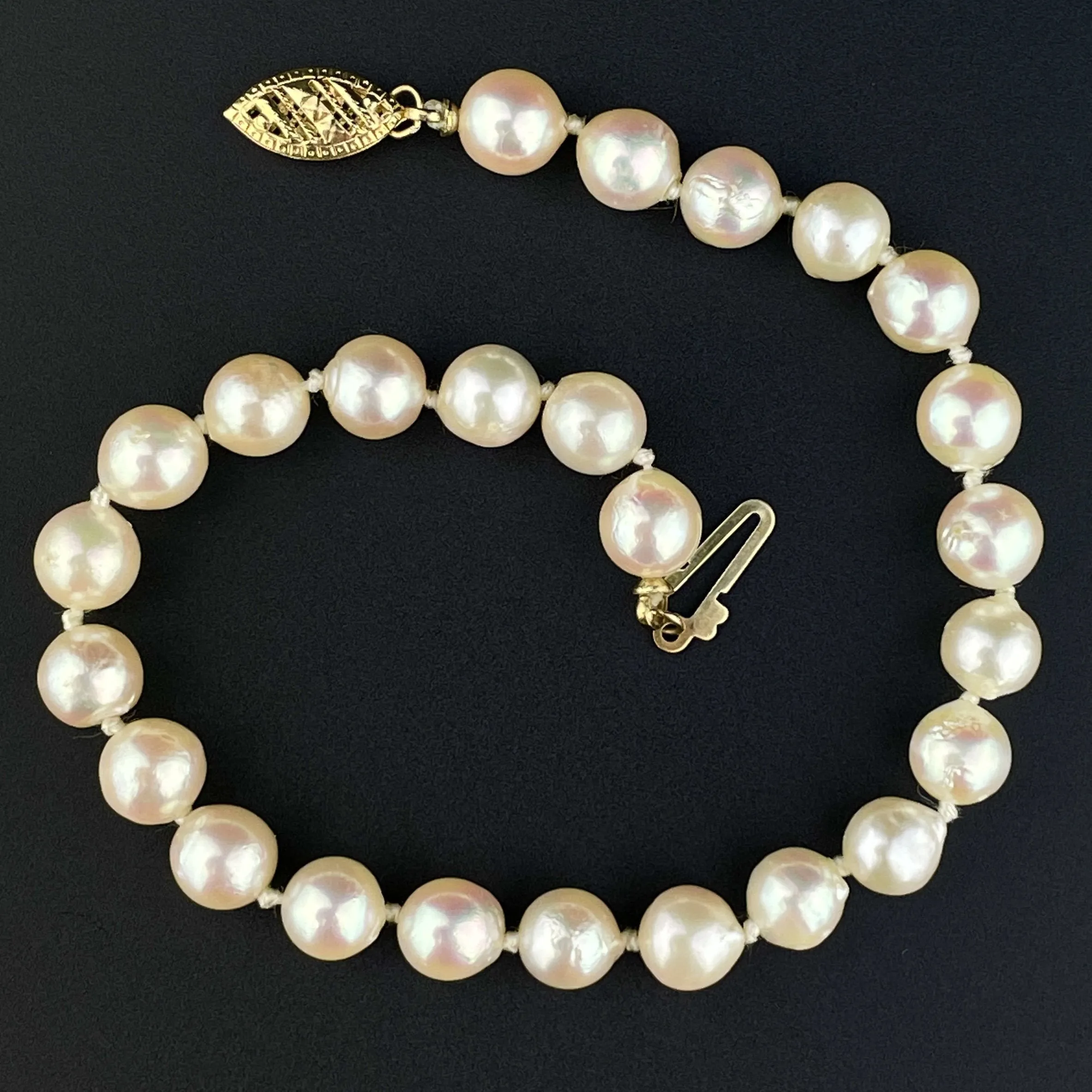 Vintage 14K Gold Cultured Pearl Single Strand Bracelet