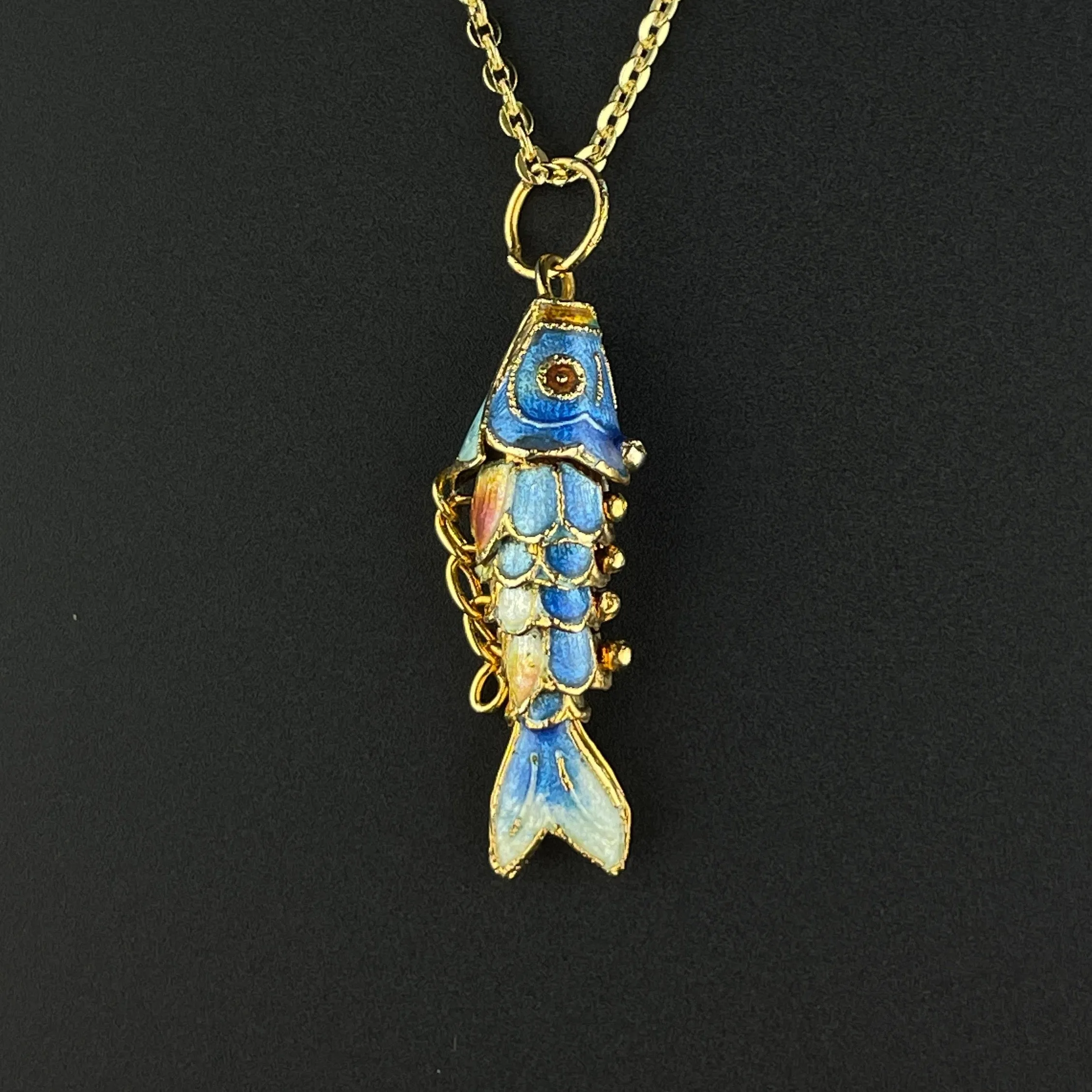 Stunning Vintage Gold Vermeil Koi Fish Pendant Necklace with Vibrant Blue Enamel Accent