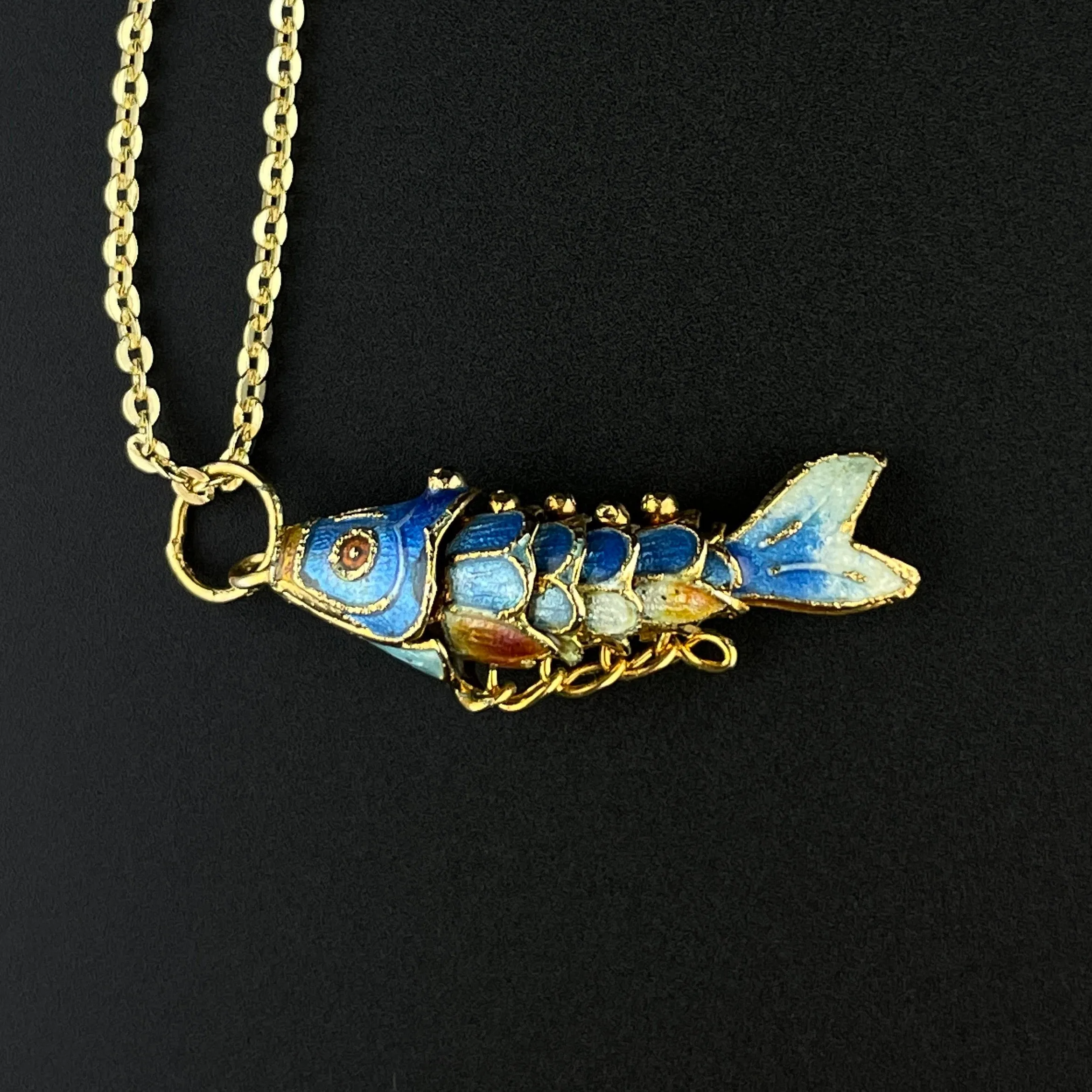 Stunning Vintage Gold Vermeil Koi Fish Pendant Necklace with Vibrant Blue Enamel Accent