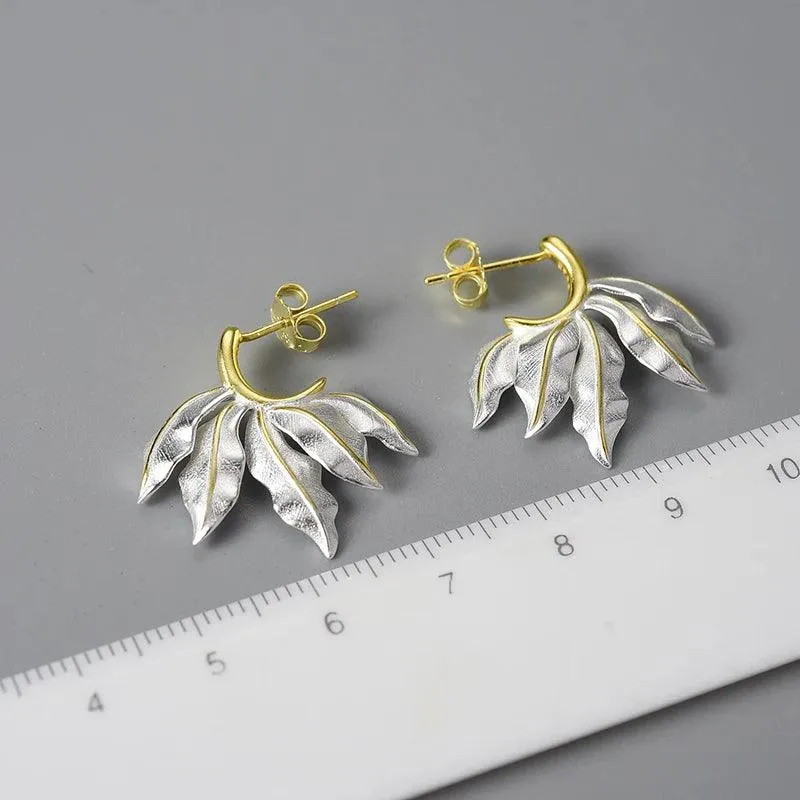 Vintage Leaves LFJC0017 Hoop Earring Charm Jewelry 925 Sterling Silver