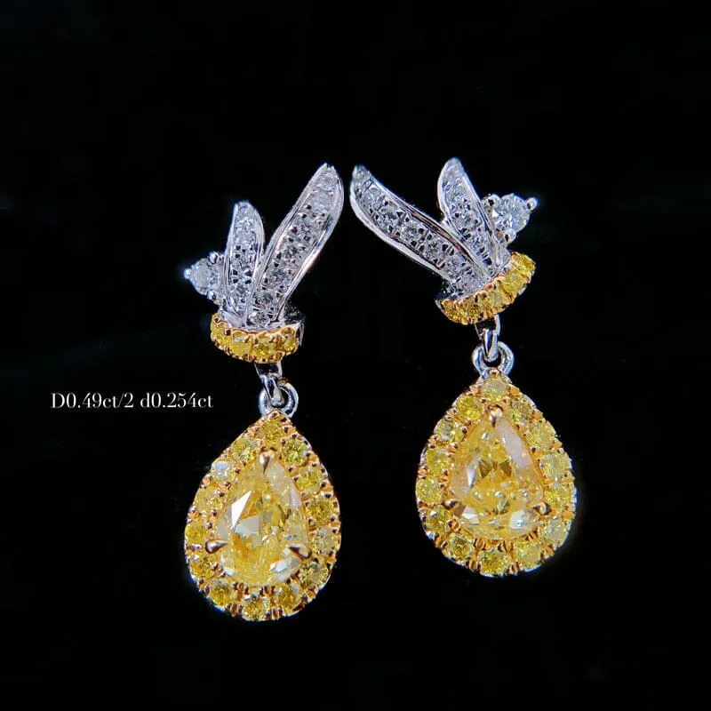 Water Drop Shaped Yellow Stone Citrine Earrings - 925 Sterling Silver