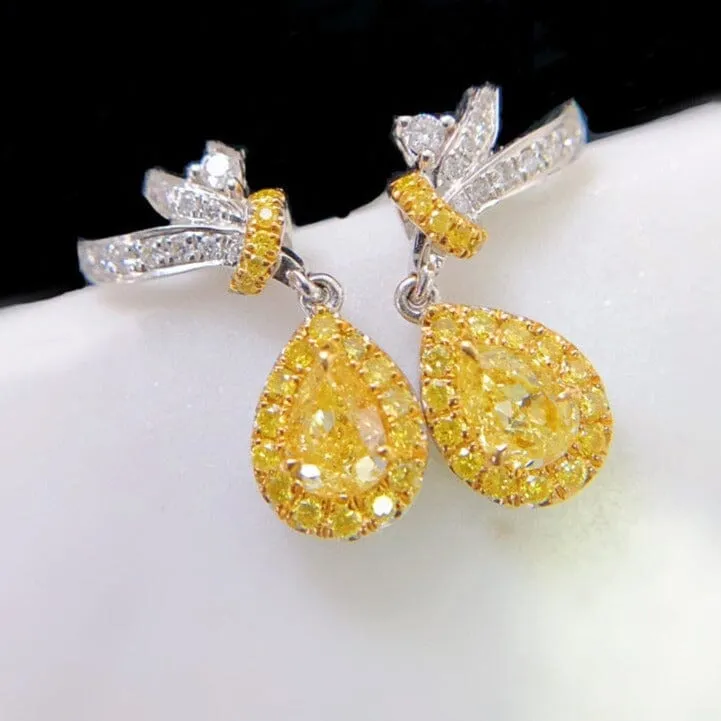 Water Drop Shaped Yellow Stone Citrine Earrings - 925 Sterling Silver