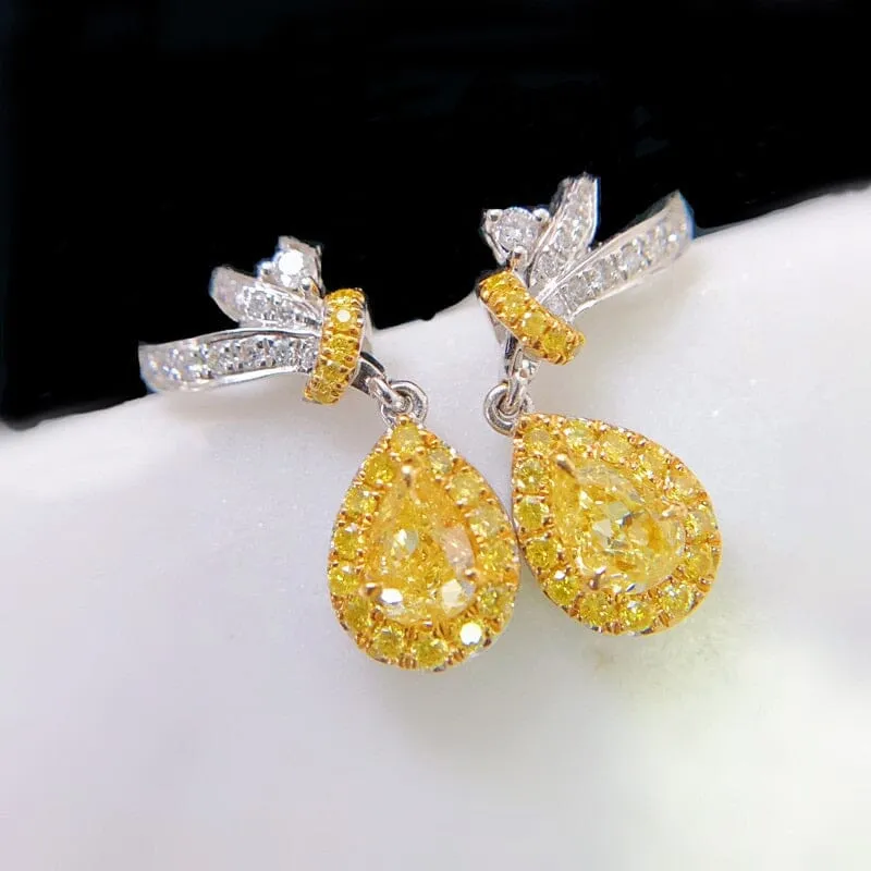 Water Drop Shaped Yellow Stone Citrine Earrings - 925 Sterling Silver