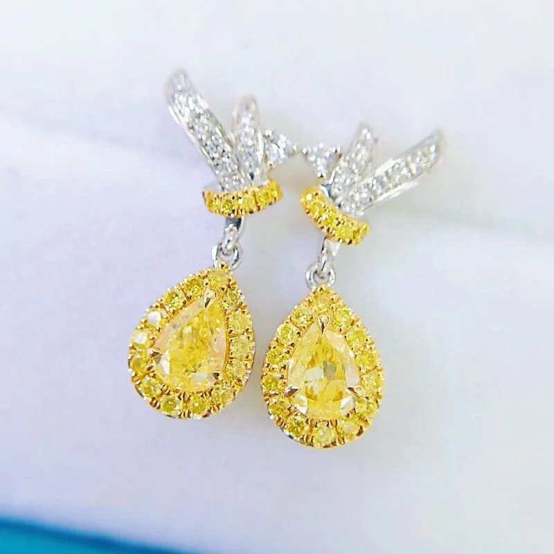 Water Drop Shaped Yellow Stone Citrine Earrings - 925 Sterling Silver