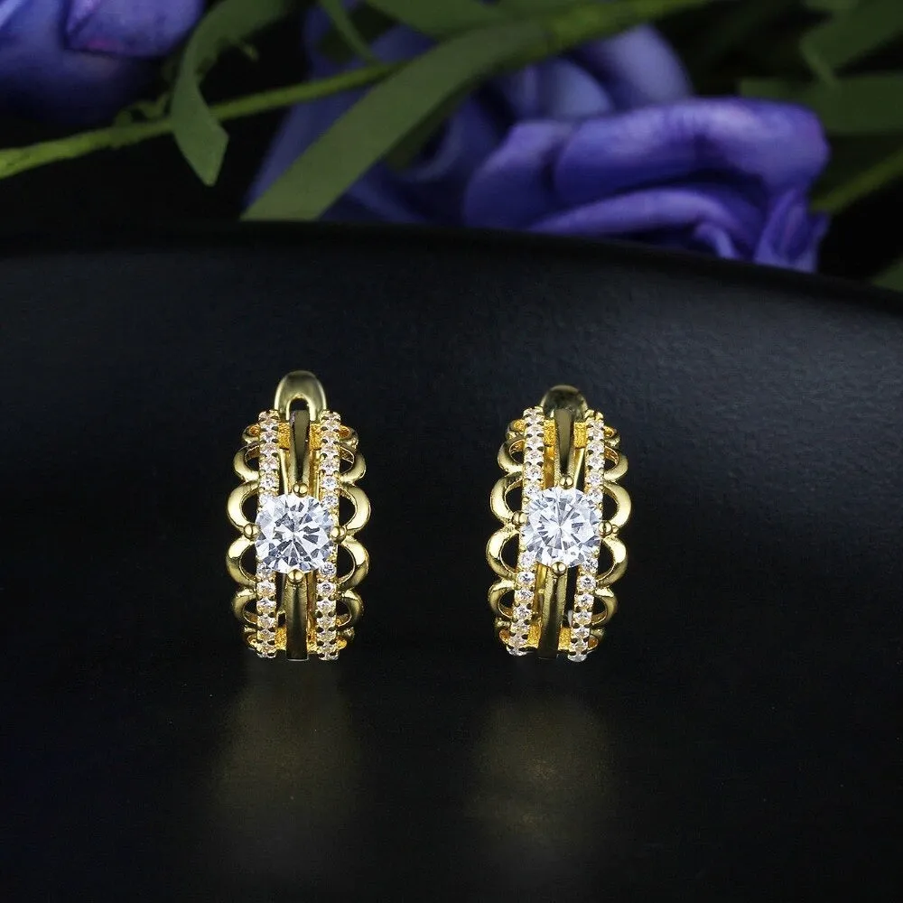 White Cubic Zirconia Gold Color Hoop Earrings