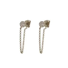 White Gold Diamond Disc Chain Earrings