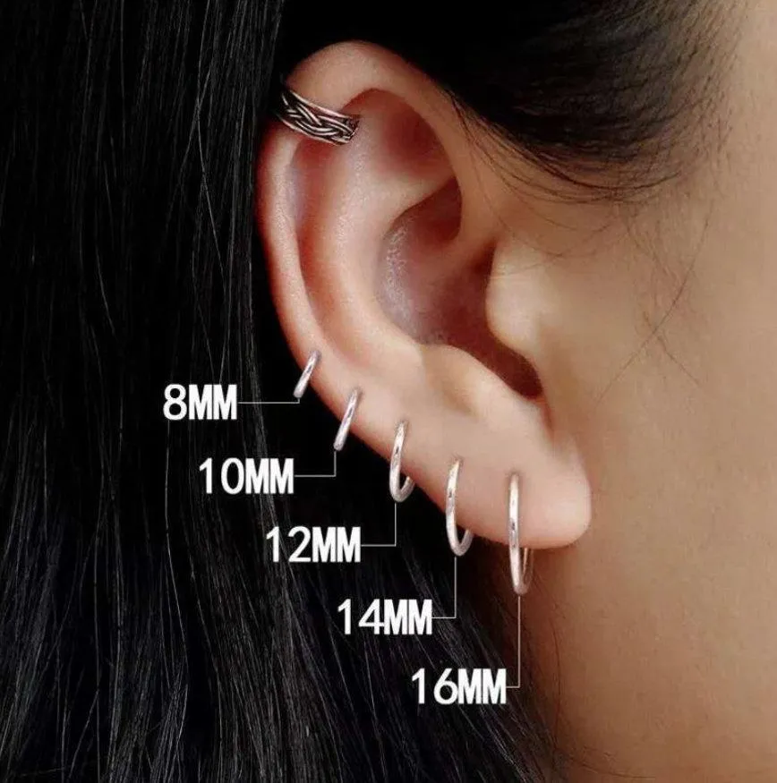 Wholesale Sterling Silver Hoop Flex Earring - 12mm, 14mm, 18mm, 20mm, 30mm, 40mm, 50mm, 60mm, 70mm Hoops, 925 Sterling Silver Earring, Huggie Hoops